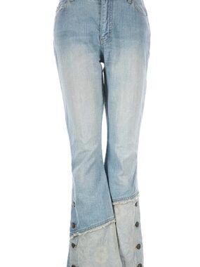 Light Blue Women's Flared Button-Trim Jeans